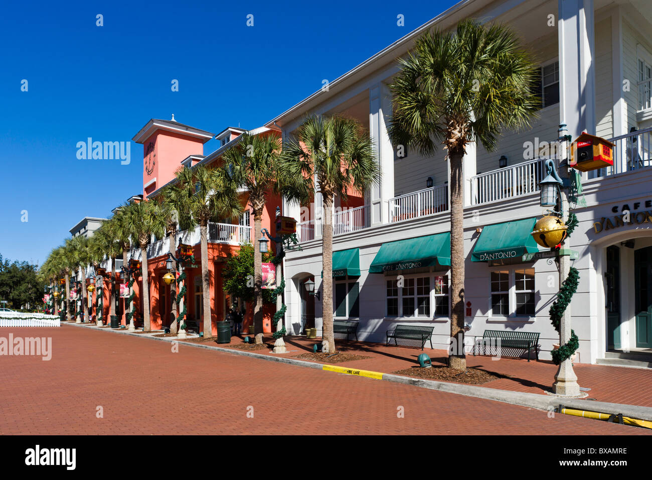 Market Street in the centre of the purpose built township of Celebration, Kissimmee, Orlando, Central Florida, USA Stock Photo