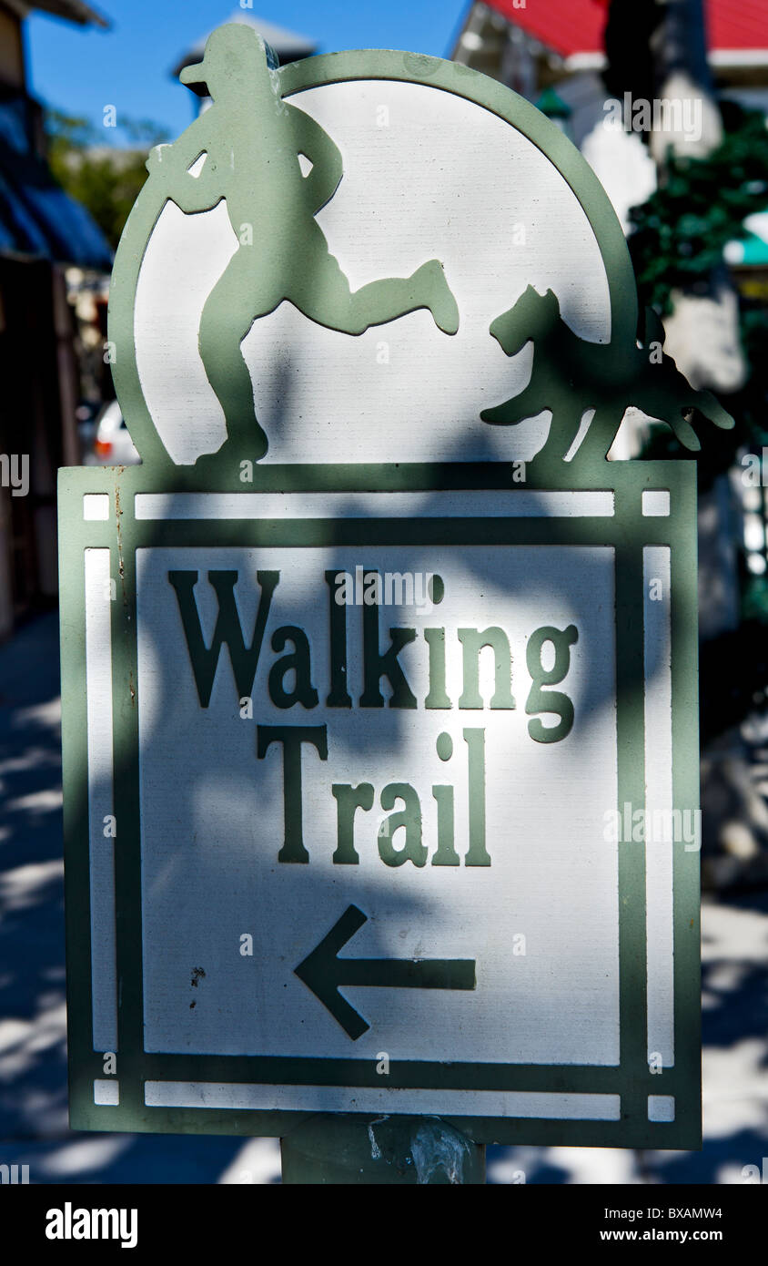 Walking Trail sign in the Disney purpose built township of Celebration, Kissimmee, Orlando, Florida, USA Stock Photo
