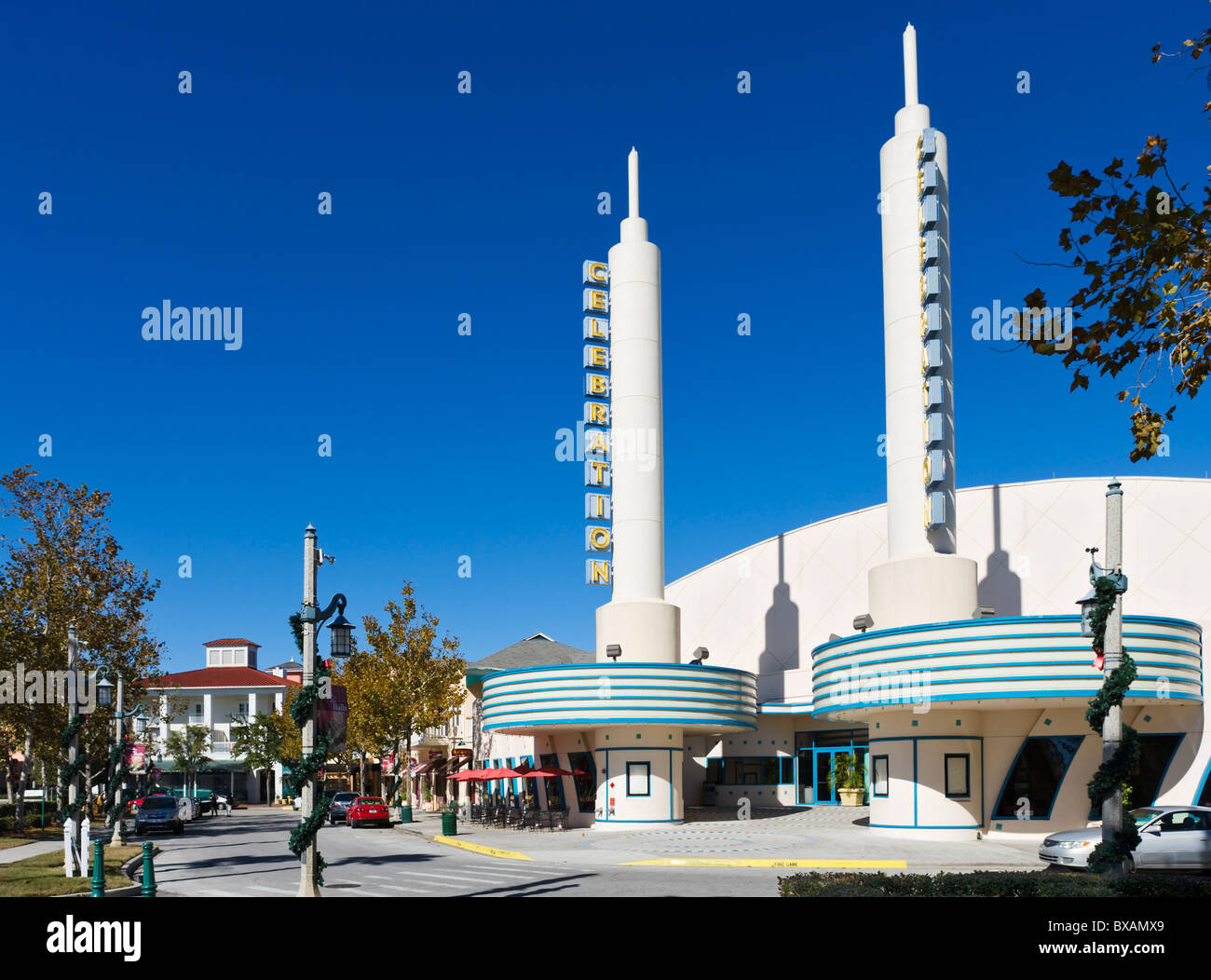 Movie theater in the centre of the Disney purpose built township of Celebration, Kissimmee, Orlando, Central Florida, USA Stock Photo
