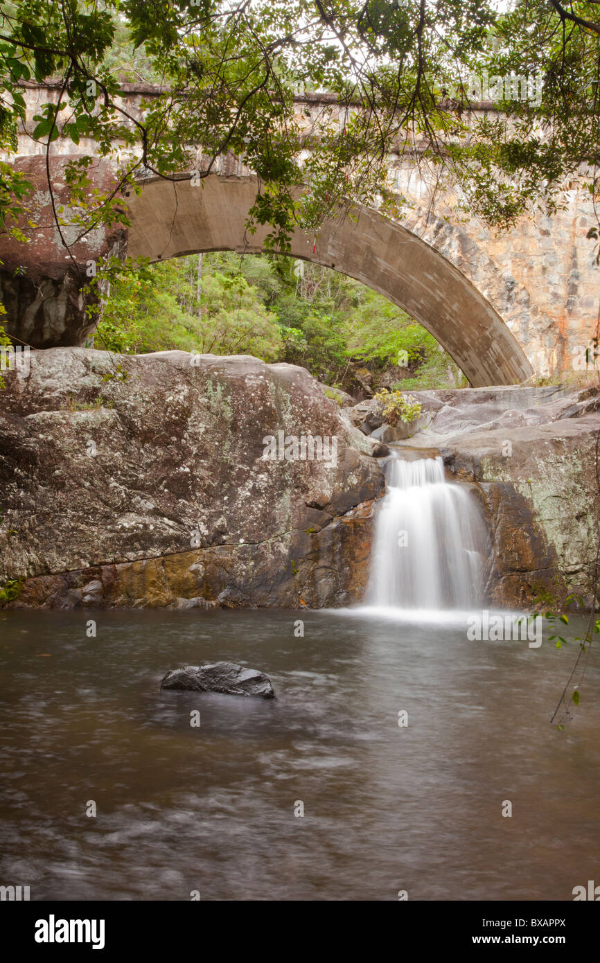 Stone bridge over Little Crystal Creek, Paluma Mountain National Park, Rollingstone, Townsville, Far North Queensland Stock Photo