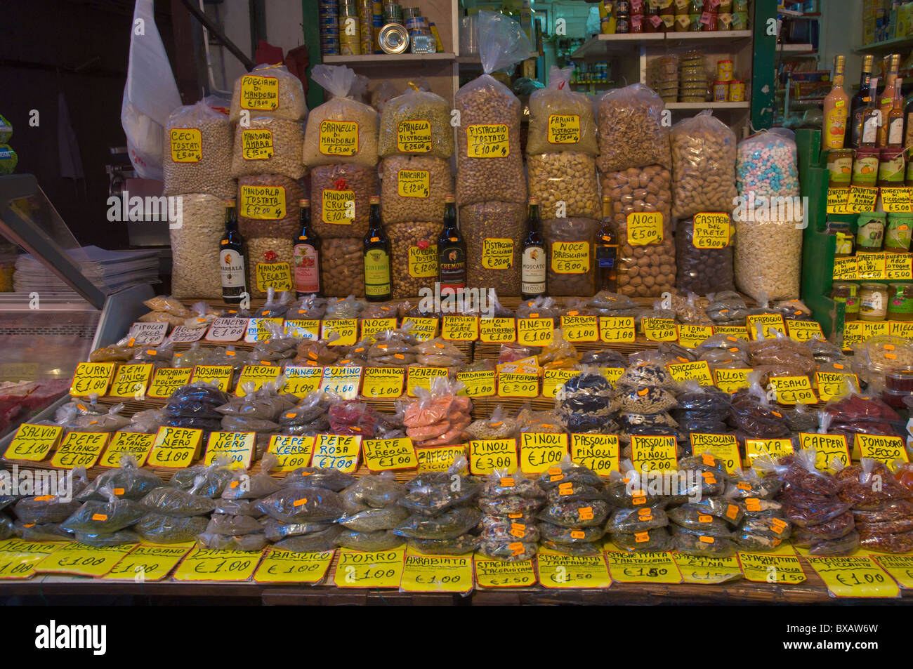Nuts seeds and dried fruit Capo market central Palermo Sicily Italy Europe Stock Photo Alamy