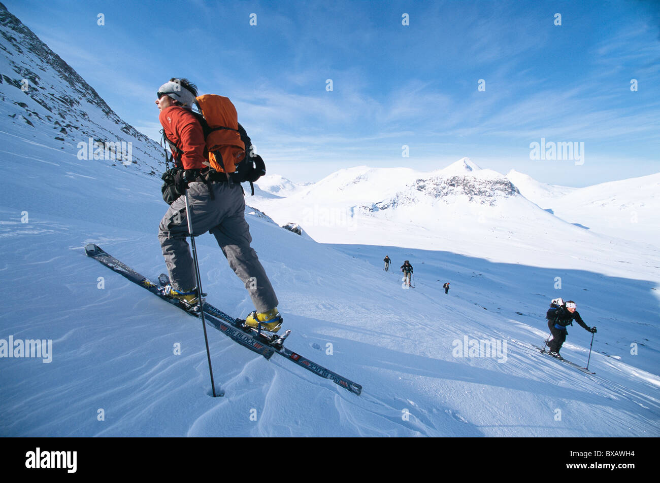 Telemark skiers in mountain scenery Stock Photo Alamy