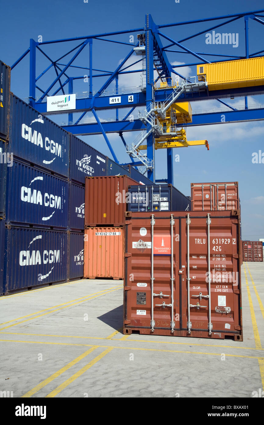 Container port Duisburg Trimodal Terminal D3T, Duisburg, Germany Stock Photo