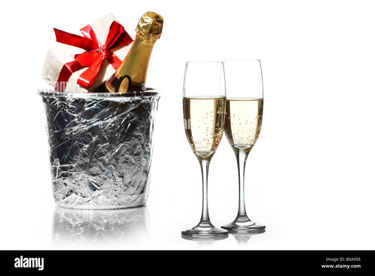 Champagne flutes and ice bucket Stock Photo Alamy