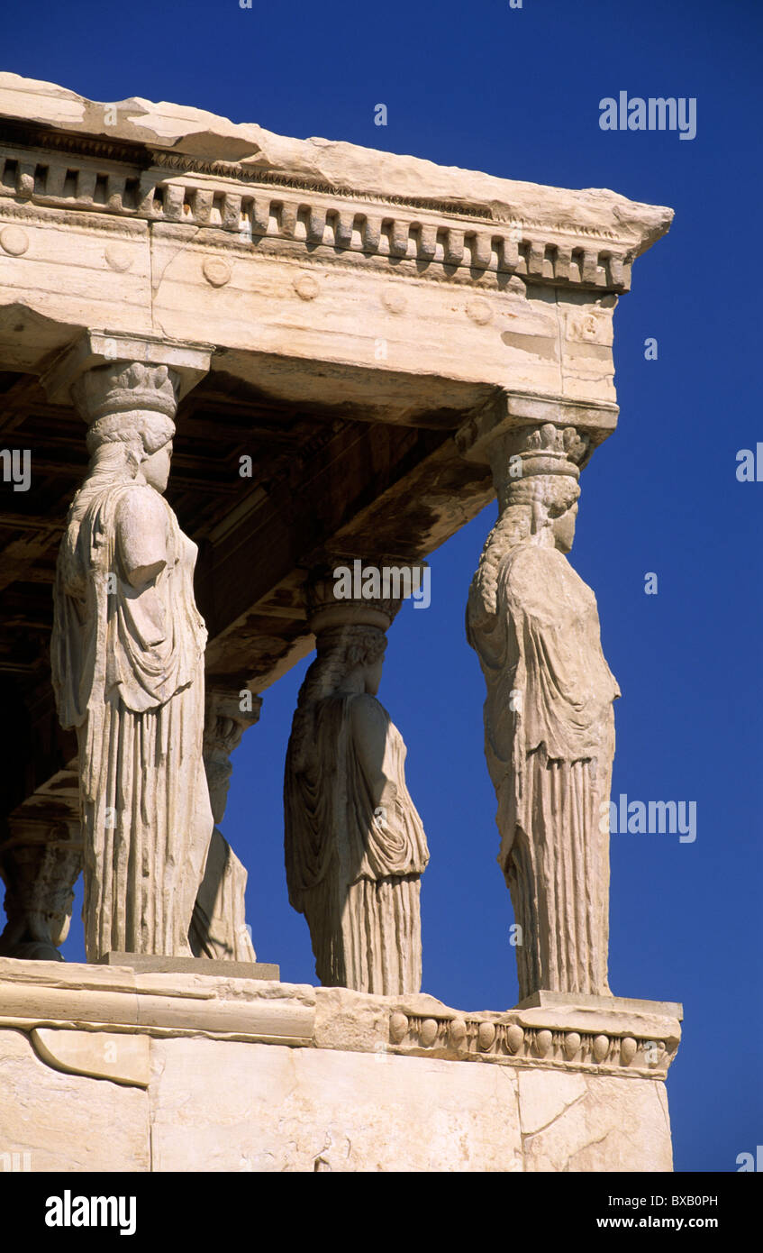 Greece, Athens, Acropolis, Erechtheion Statues Detail, Caryatids Stock ...