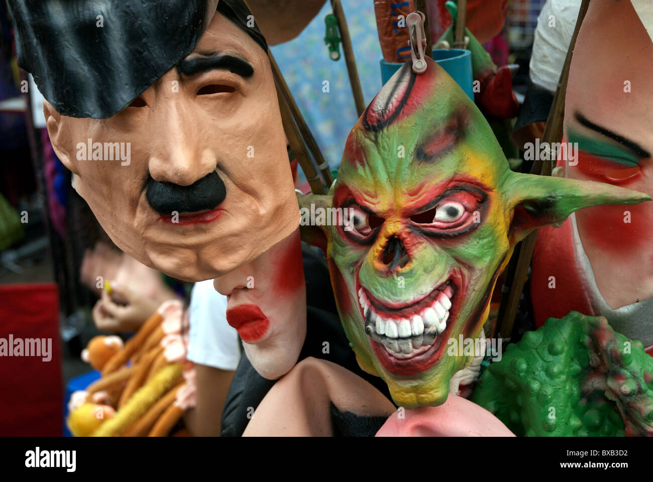 Masks of evil demons in the Khaosan Road in Bangkok Stock Photo