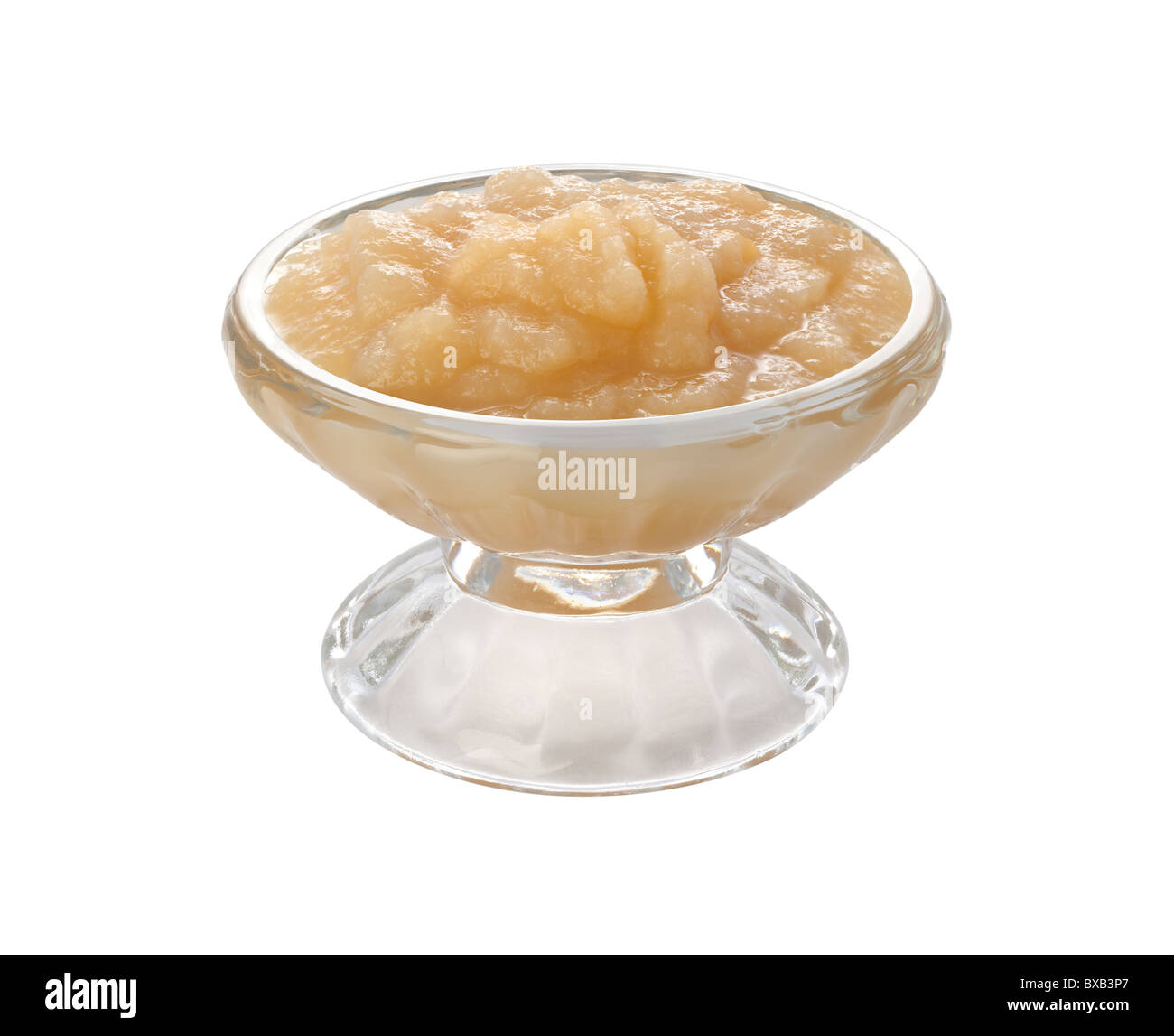 Applesauce in a Glass Bowl isolated on a white background. Stock Photo