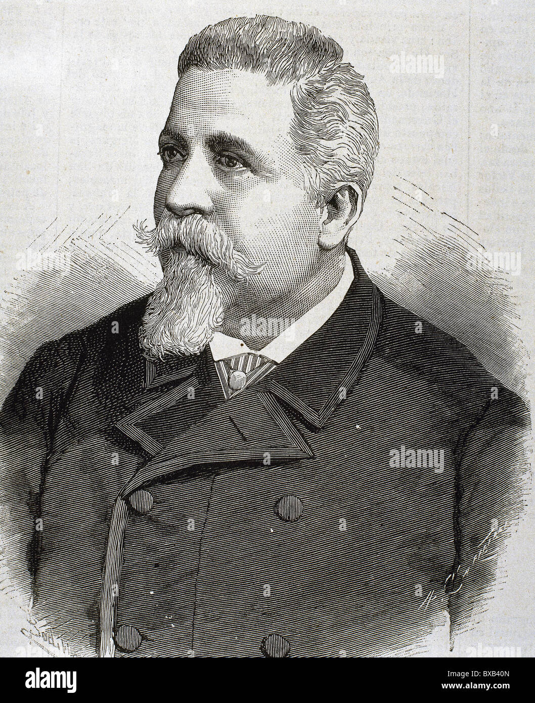 CAIROLI, Benedetto (Pavia, 1825, Capodimonte, 1889). Italian politician. Engraving by Carretero. Stock Photo