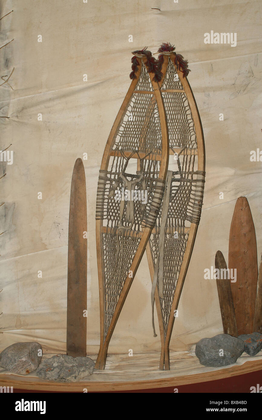 Original snowshoes made of wood and rawhide Stock Photo Alamy