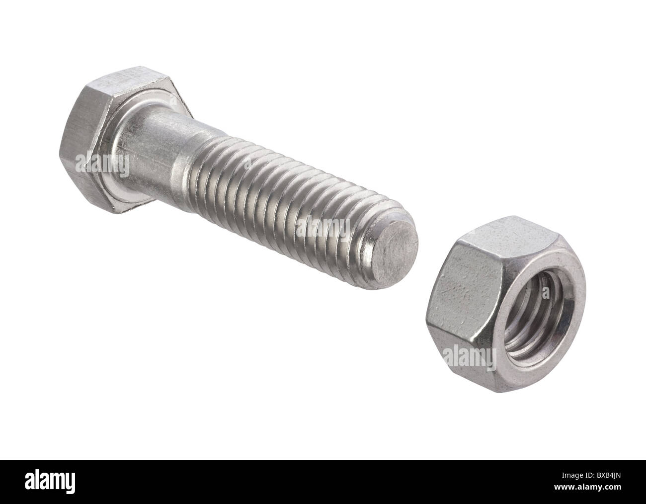 Nut and Bolt isolated on a white background Stock Photo