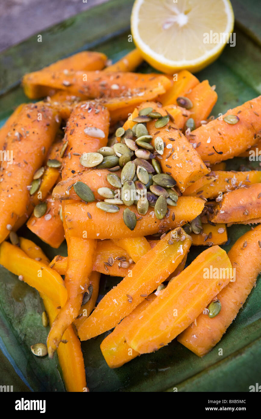 Salad with cooked carrots and pumpkin seed Stock Photo