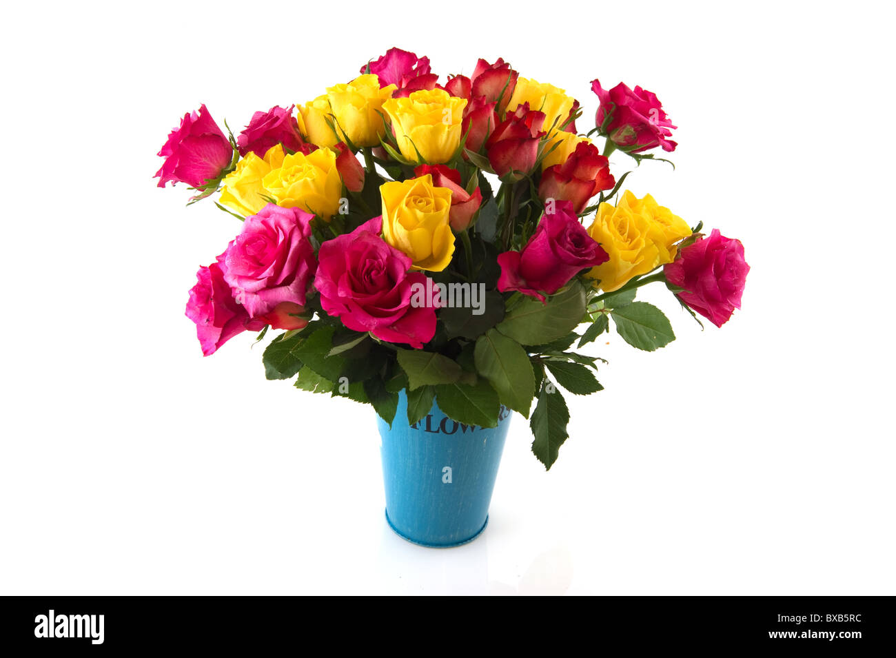bouquet colorful roses in vase isolated over white Stock Photo Alamy