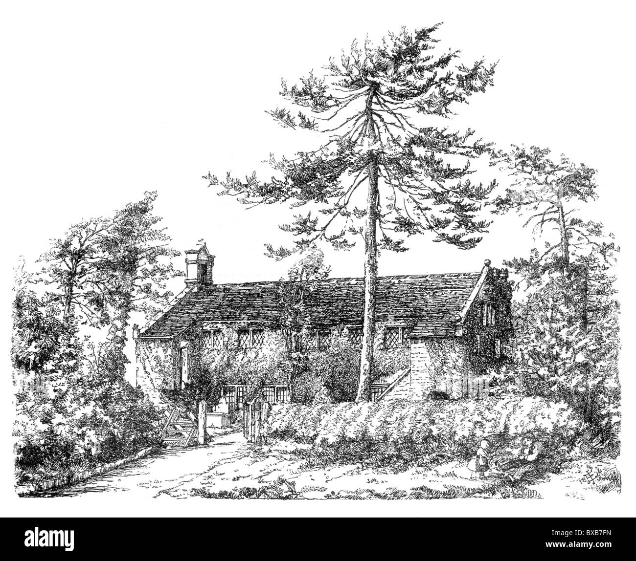 Nonconformist chapel, Dean Row, Cheshire in the 17th century; Black and White Illustration; Stock Photo