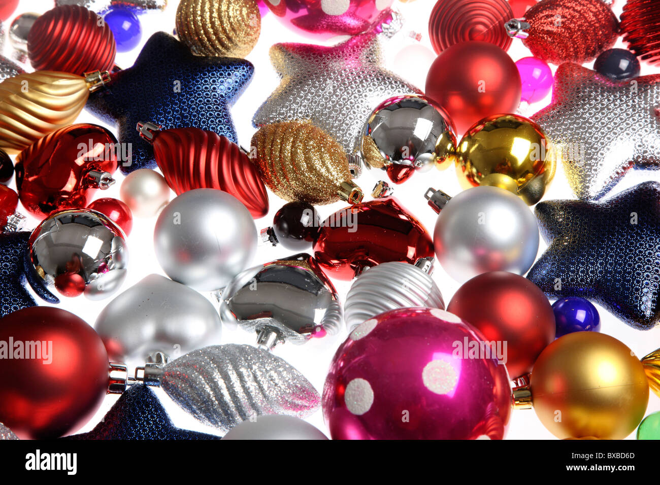 Various Christmas decoration, balls, stars, different designs Stock
