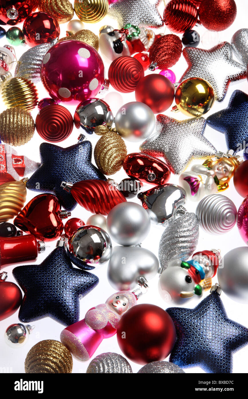 Various Christmas decoration, balls, stars, different designs Stock
