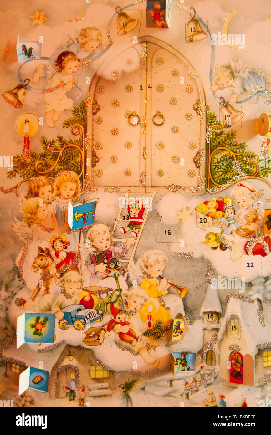 Festivals, Religious, Christmas, Advent calendar with some of the windows opened. Stock Photo