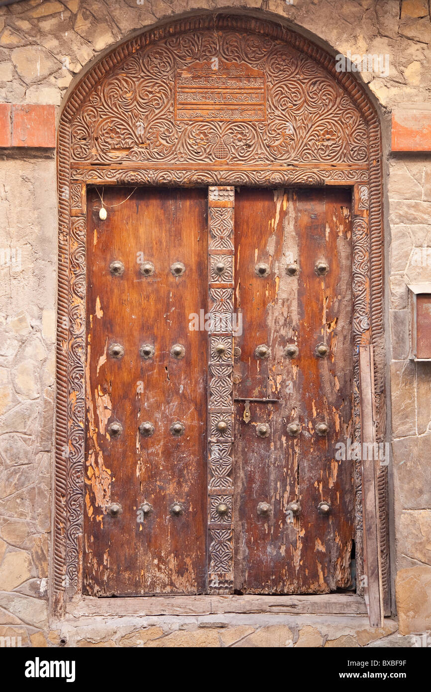 Traditional carved wooden door, Old Town, Mombasa, Kenya Stock Photo