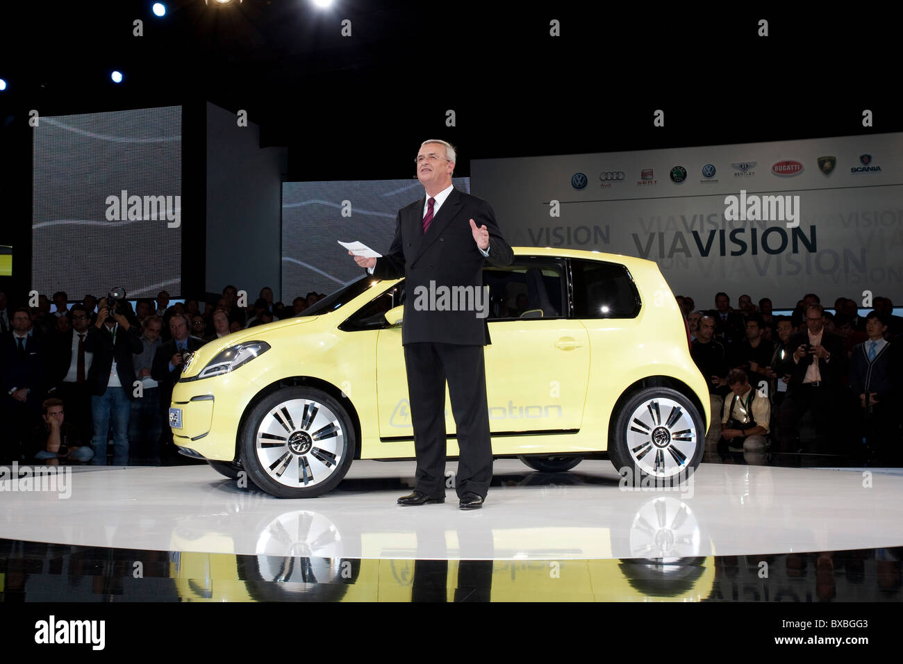 Martin Winterkorn, chairman of Volkswagen AG, presenting the study of the VW electric car e-up, during the Group Night of the Stock Photo