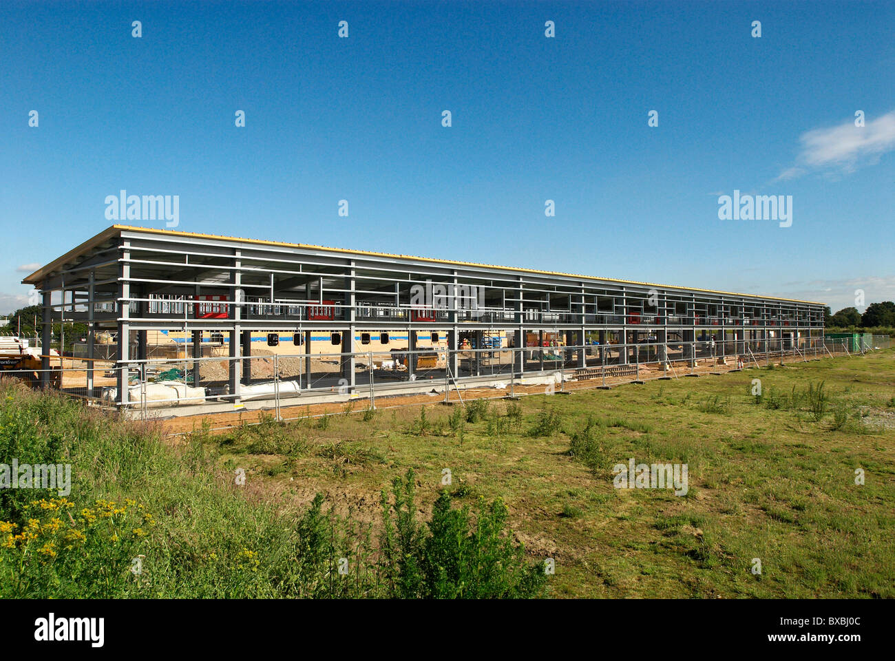 Framework during construction of a warehouse Ipswich Suffolk UK Stock