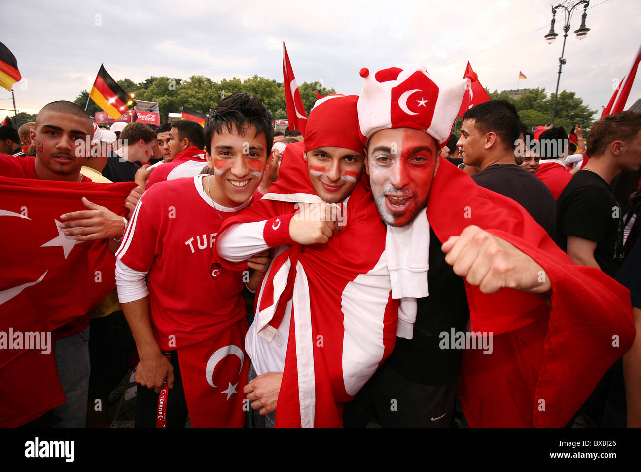 Football fans during the semi final match between Germany and Turkey, Berlin, Germany Stock Photo