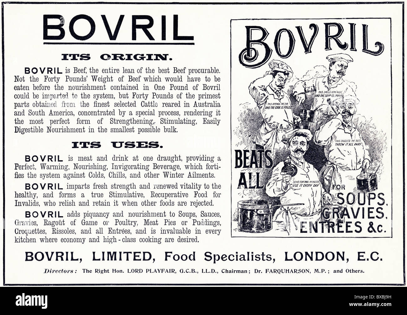 Original 1890s vintage historical Victorian advertisement advertising Bovril advert circa 1896 Stock Photo