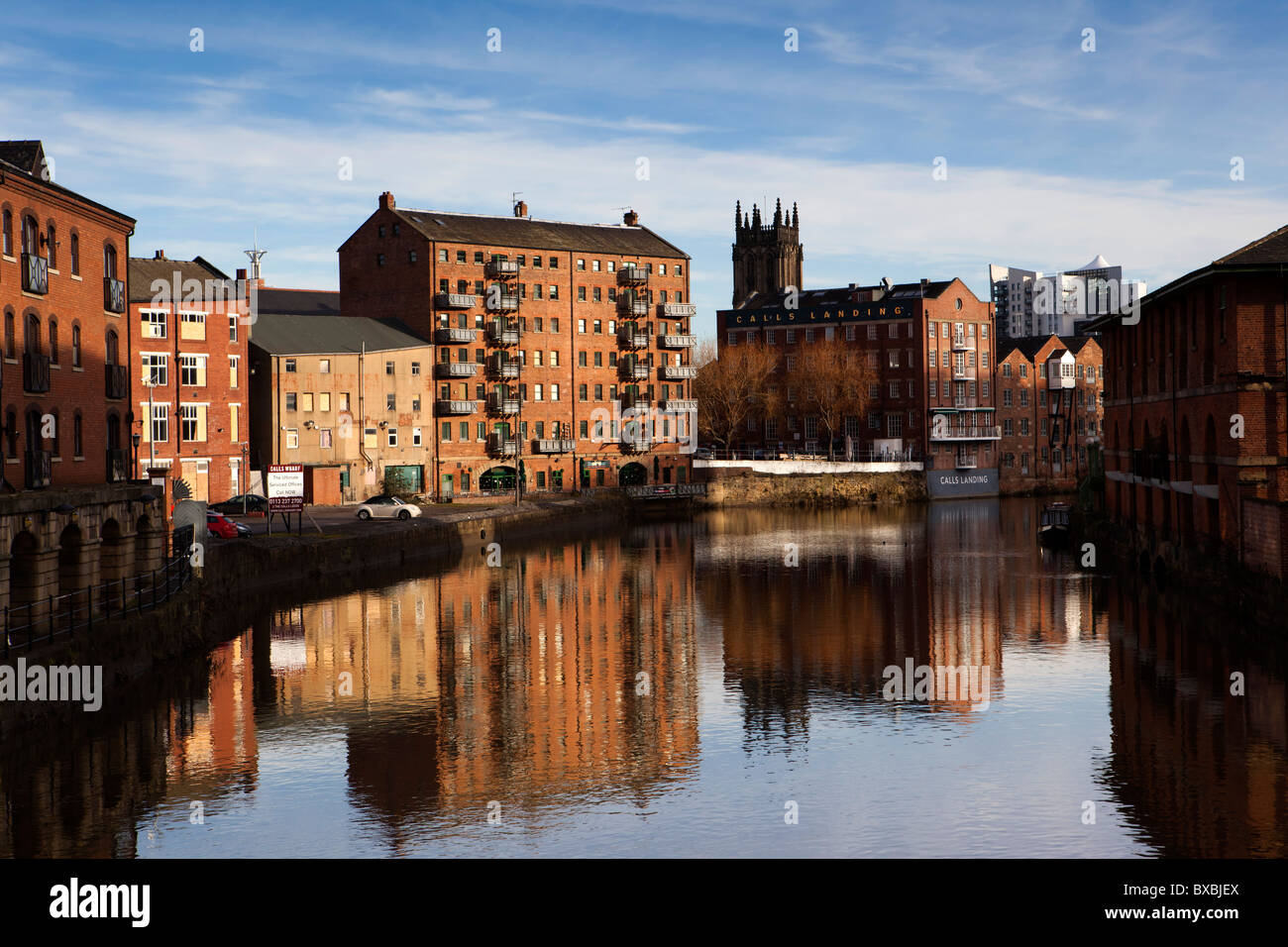 UK, England, Yorkshire, Leeds, Calls Wharf, Riverside houses converted into city centre apartments Stock Photo