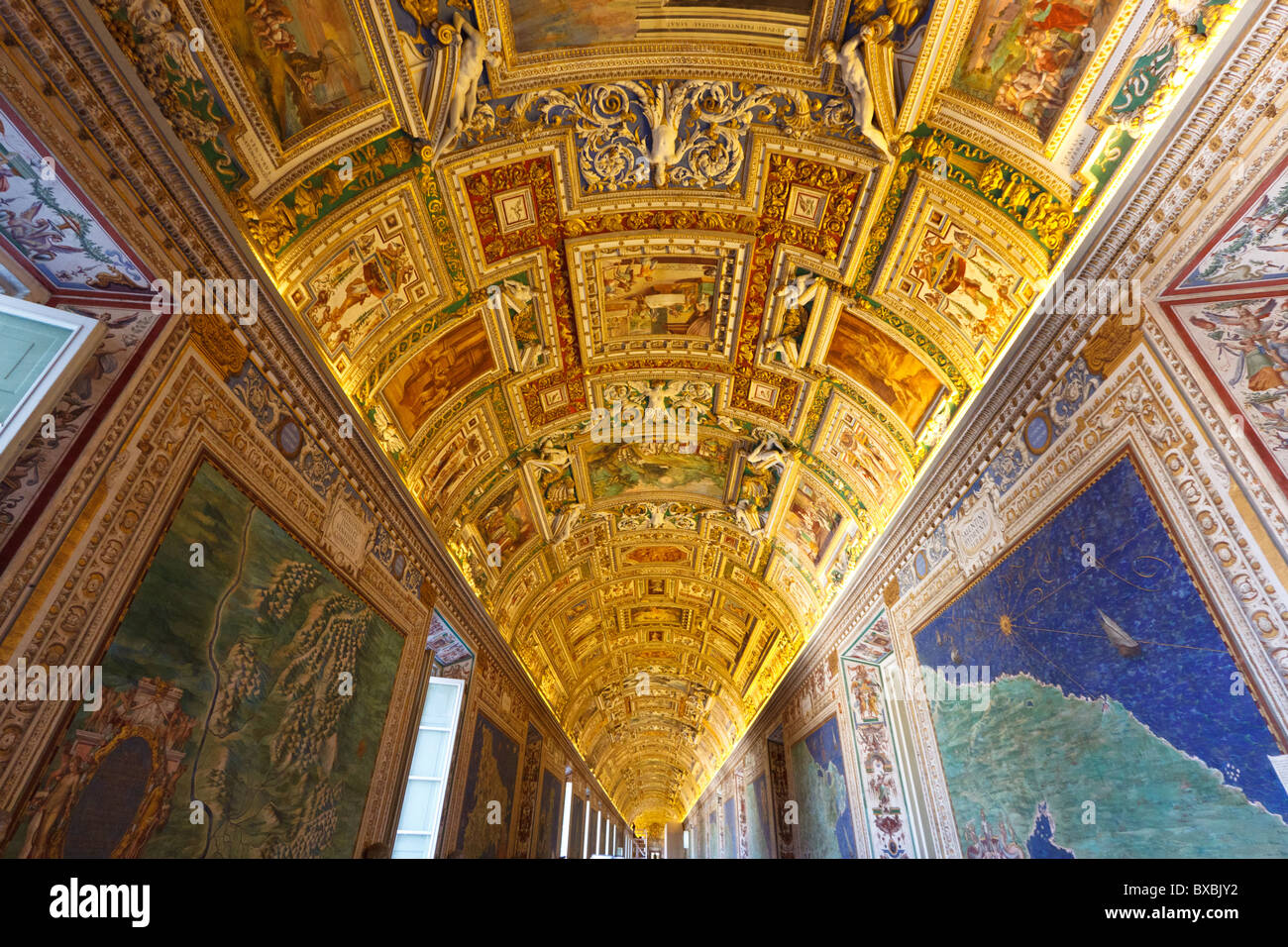 Gallery of maps inside the Vatican Museum Stock Photo