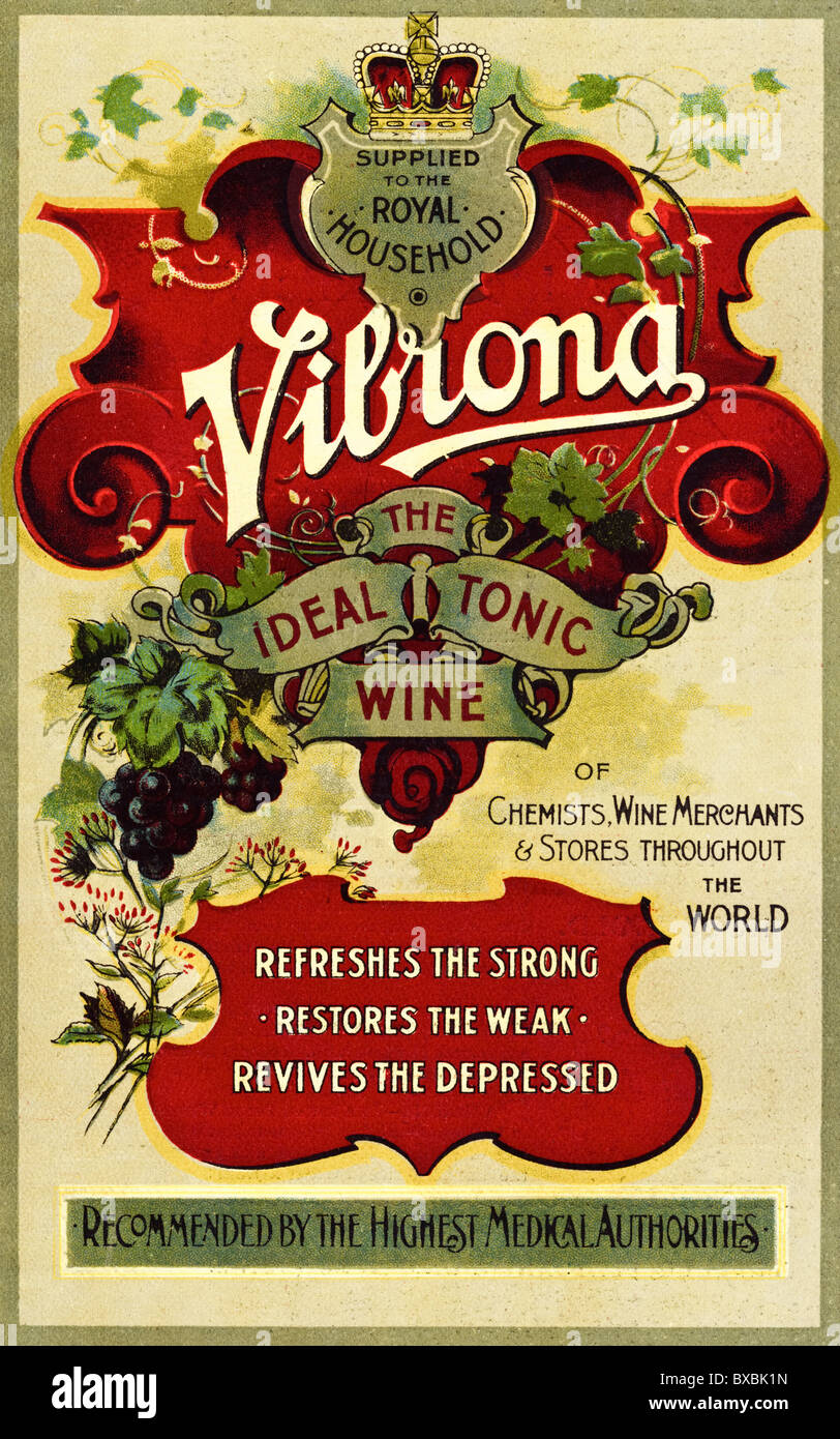 Edwardian colour advertisement circa 1907 for Vibrona tonic wine Stock Photo