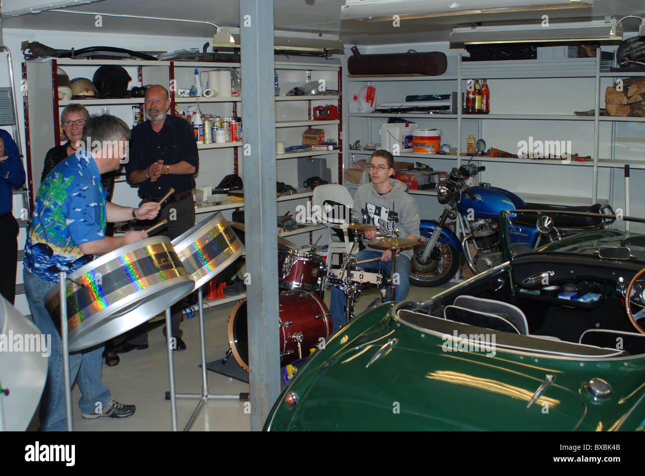 steel drums in a garage Stock Photo Alamy