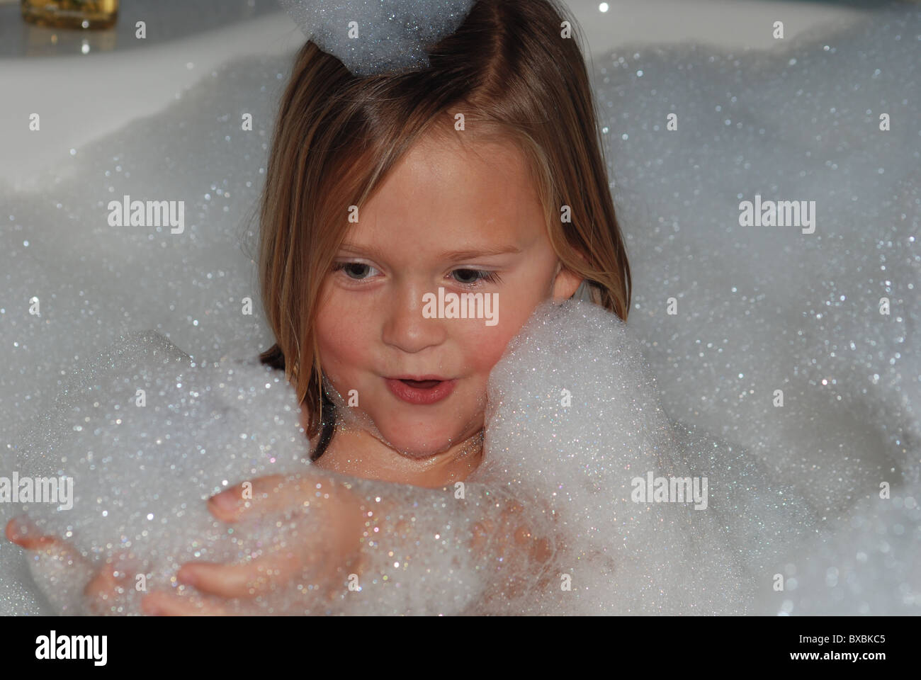 little girl bathing