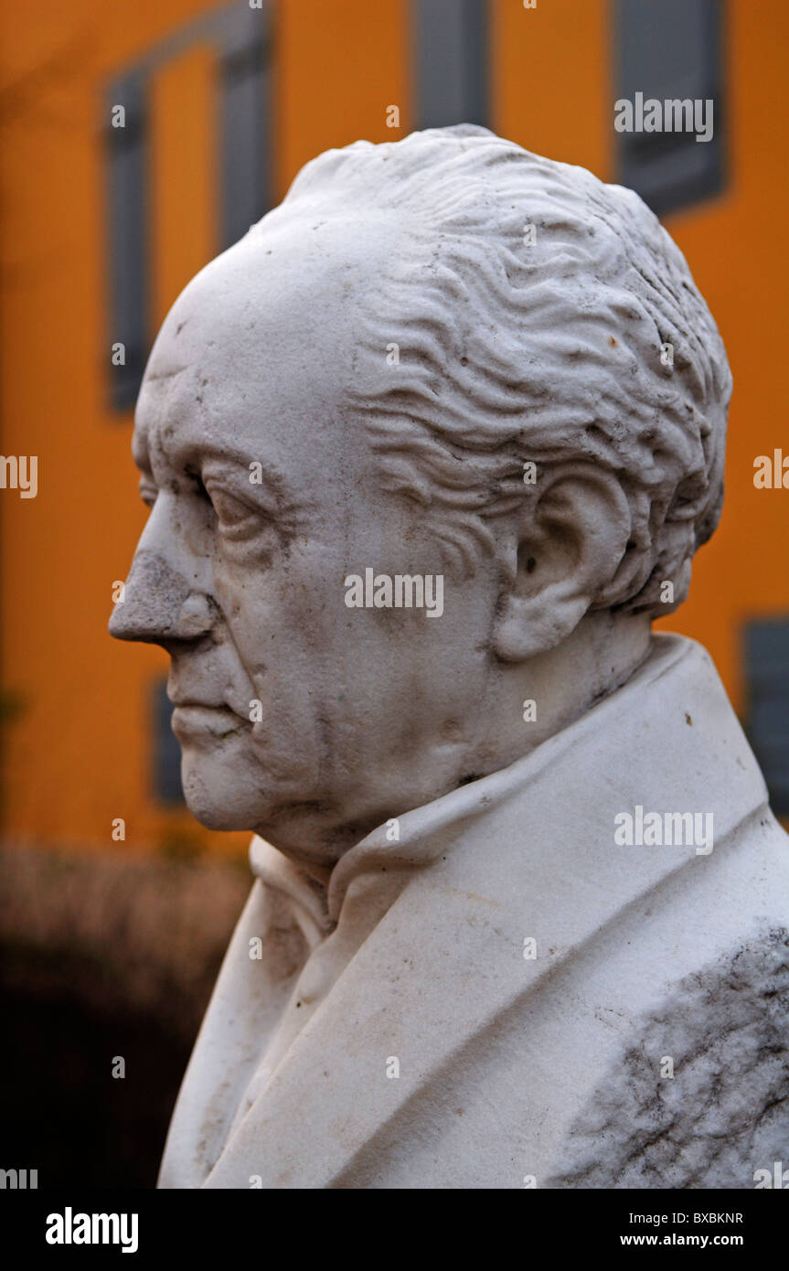 Goethe memorial in front of the Goethetheater theater, Goethe town Bad Lauchstaedt, Saxony-Anhalt, Germany, Europe Stock Photo