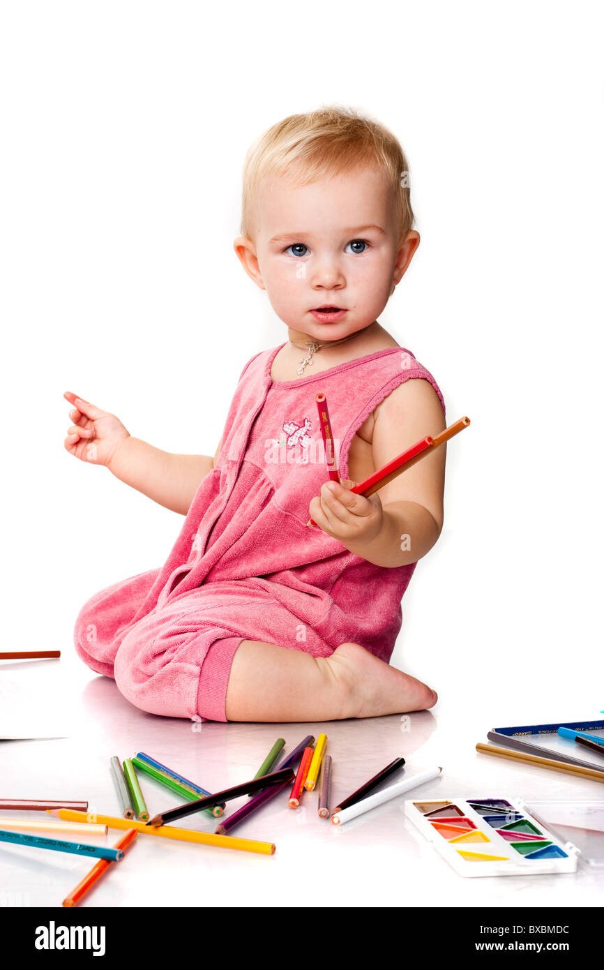 Baby drawing isolated on white Stock Photo - Alamy