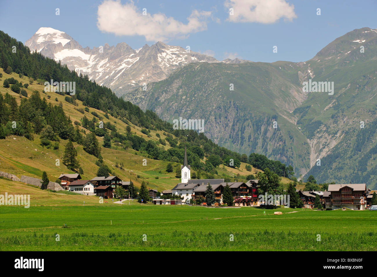 Typical alpine village of Ulrichen in the Upper Valais, Canton of Valais, Switzerland, Europe Stock Photo