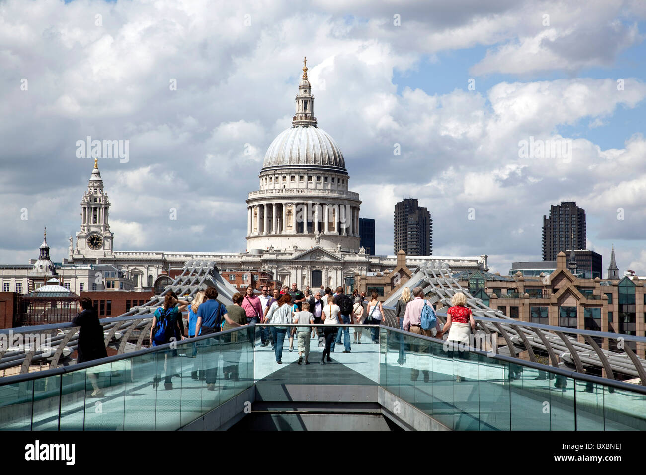 Millennium Bridge and St. Paul's Cathedral in London, England, United Kingdom, Europe Stock Photo