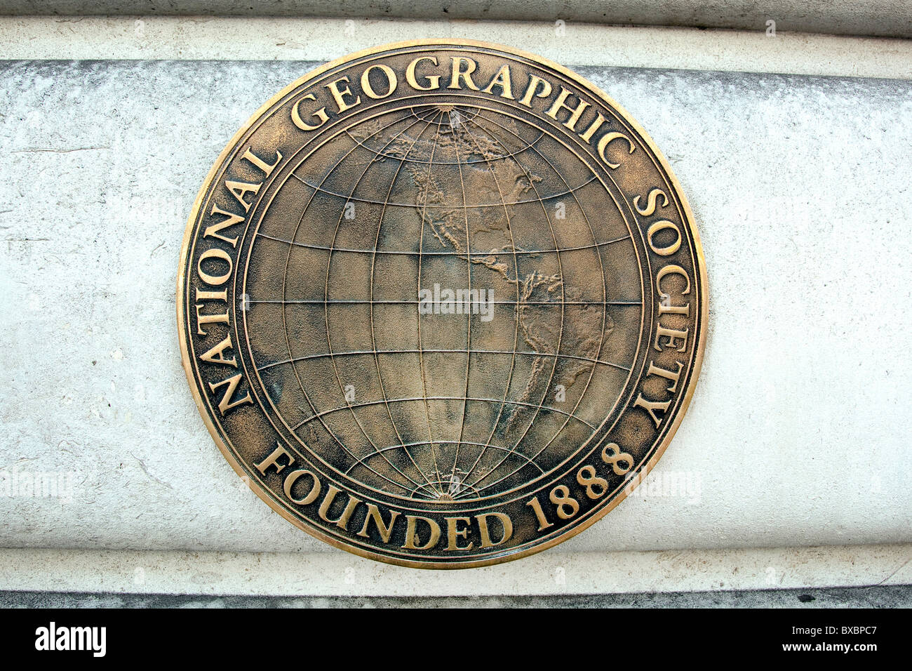 Logo of the National Geographic Society, society that supports geography, London, England, United Kingdom, Europe Stock Photo