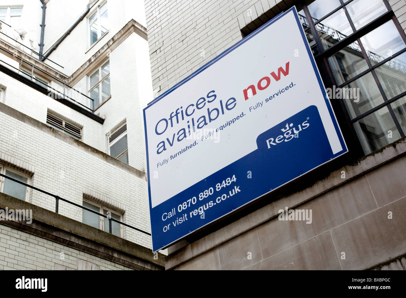 Sign, offices to let, offices for sale, in the financial district in