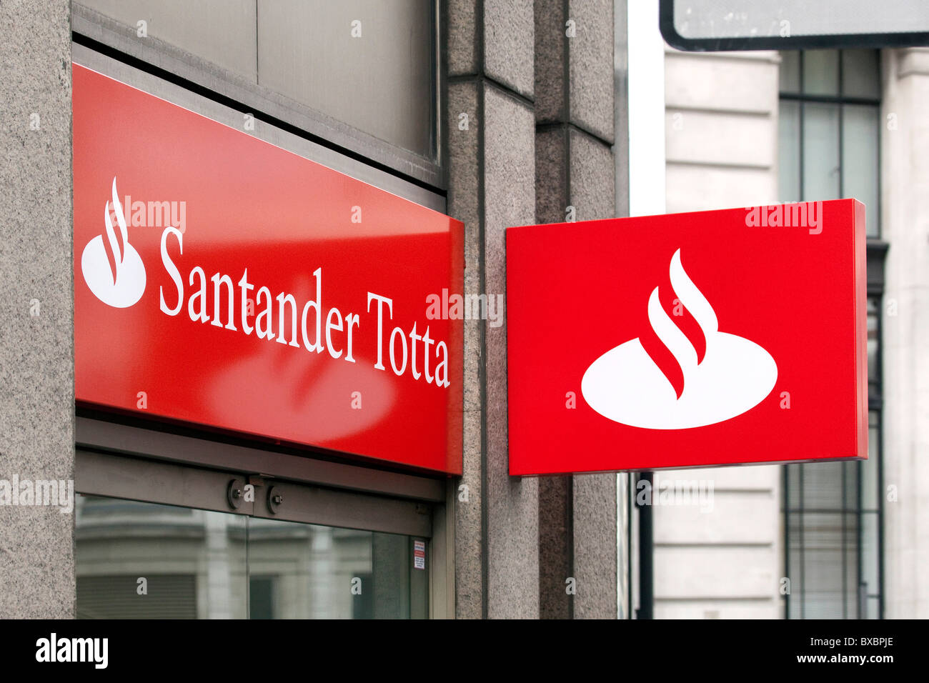Logo of the Santander Totta Bank in London, England, United Kingdom, Europe Stock Photo
