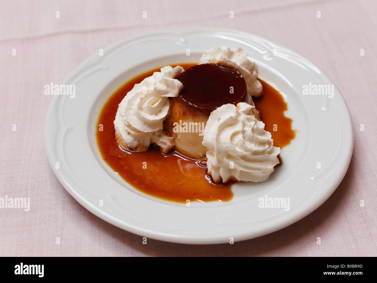 Flan with cream, crème caramel, Lanzarote, Canary Islands, Spain, Europe Stock Photo