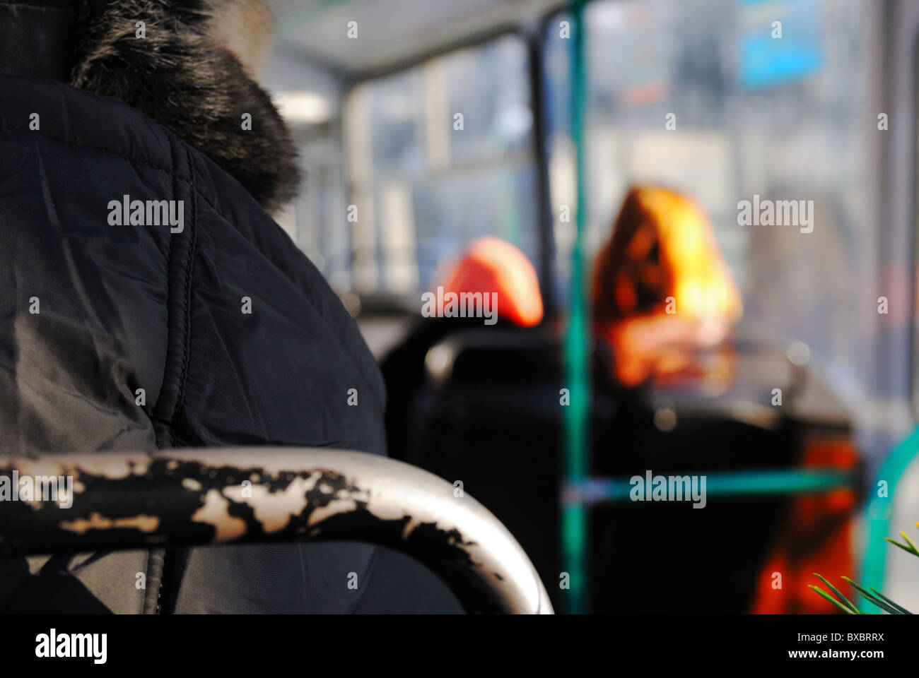 Interior of a public transport trolleybus in Ukraine, eastern Europe Stock Photo