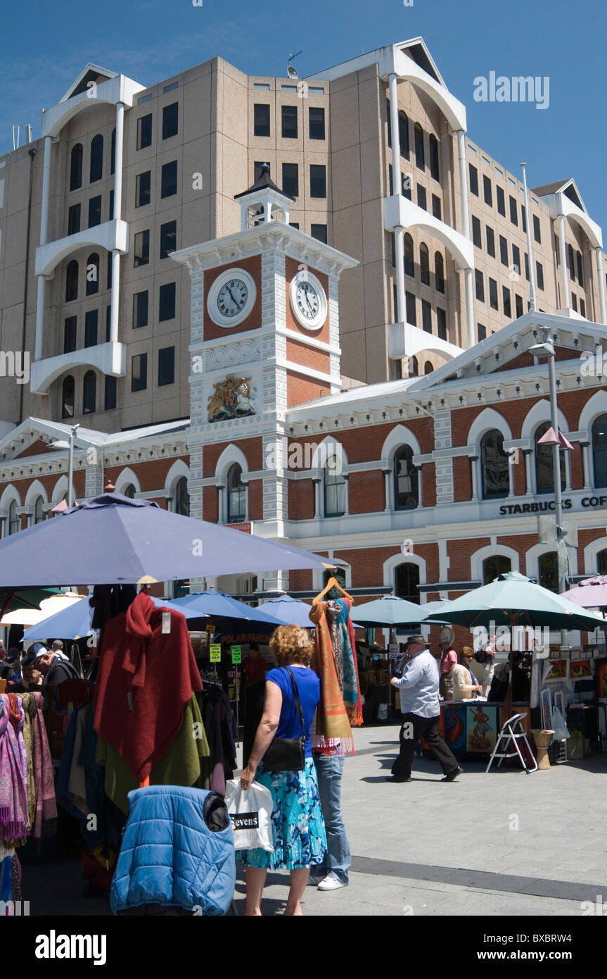 Street market in Cathedral Square, Christchurch, New Zealand, before the devastating February 2011 earthquake. Stock Photo