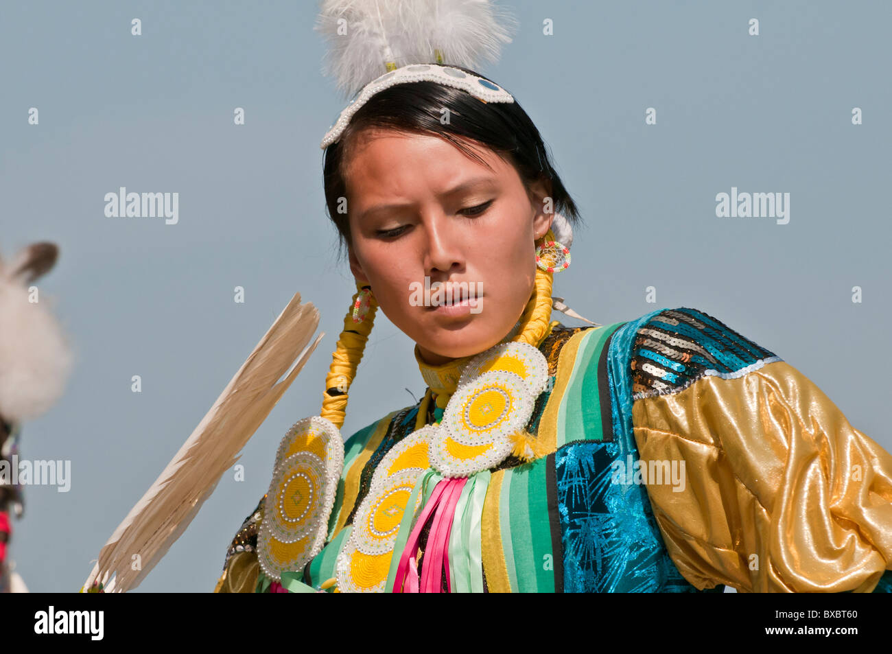 Female Dancer In Jingle Dance Regalia Pow Wow Blackfoot Crossing Historical Park Alberta
