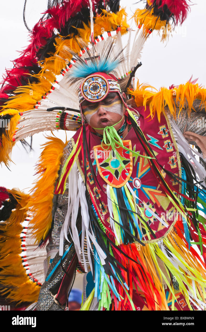 Men's fancy dance, Powwow, Blackfoot Crossing, Alberta, Canada Stock