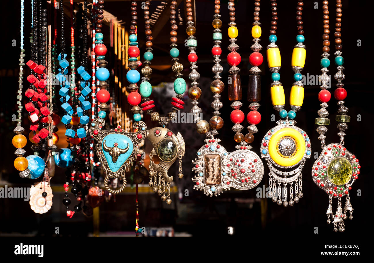 Tibetan necklaces sold in a shop Stock Photo