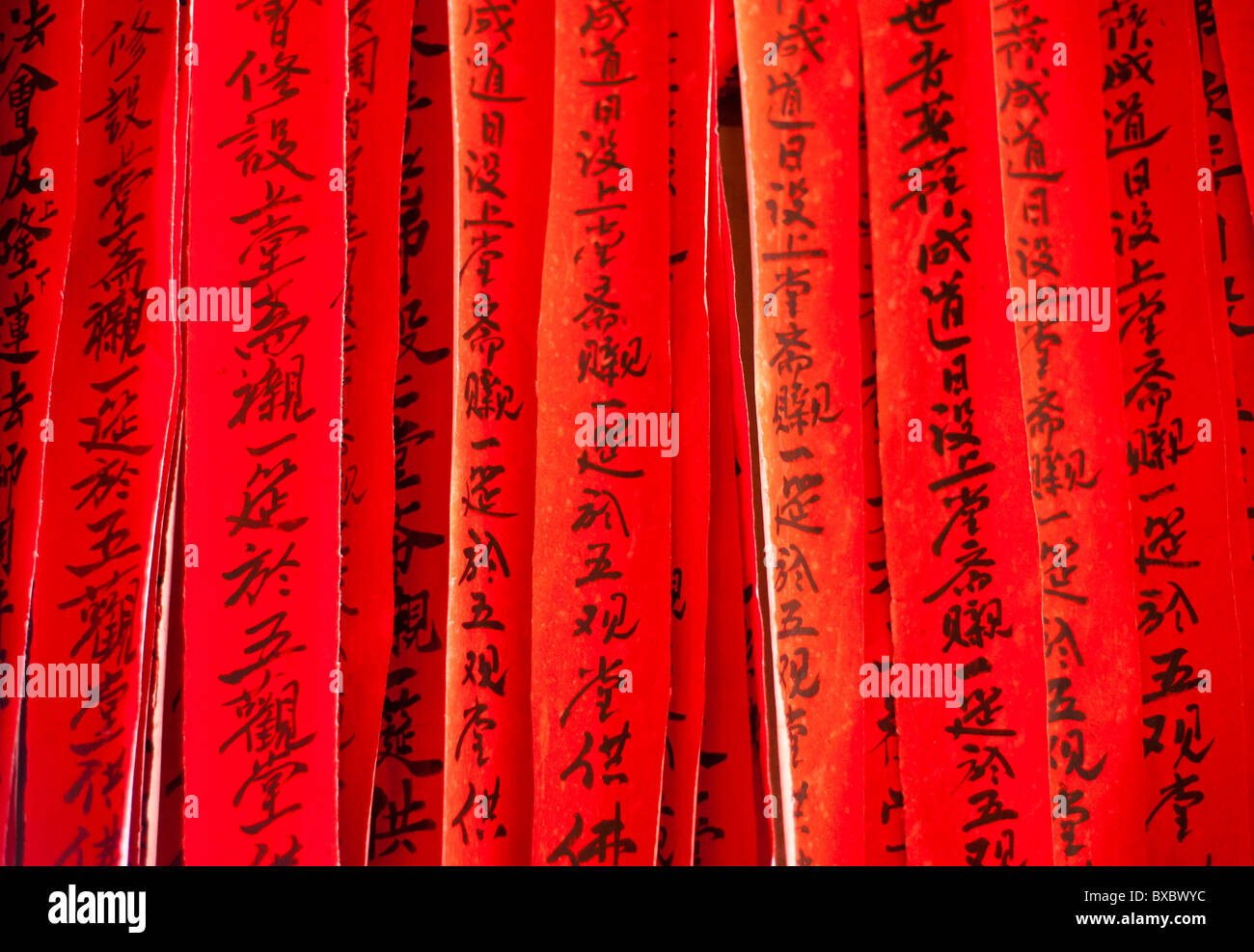 Red chinese buddhist prayers Stock Photo