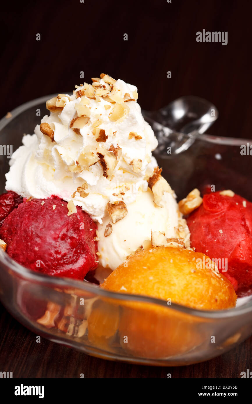 fruits sorbet with vanilla ice cream Stock Photo Alamy