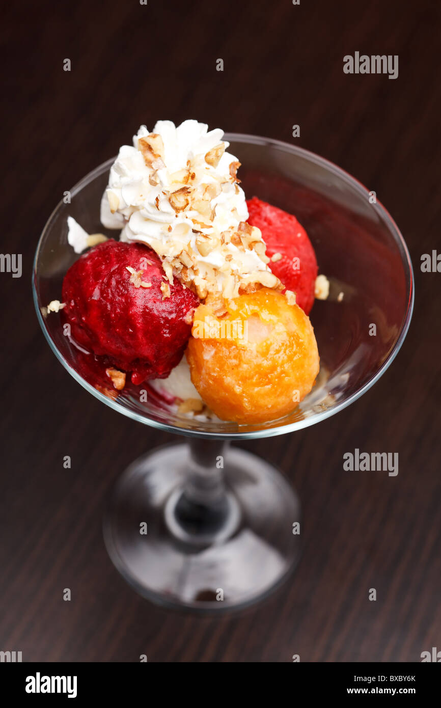 fruits sorbet with vanilla ice cream Stock Photo Alamy
