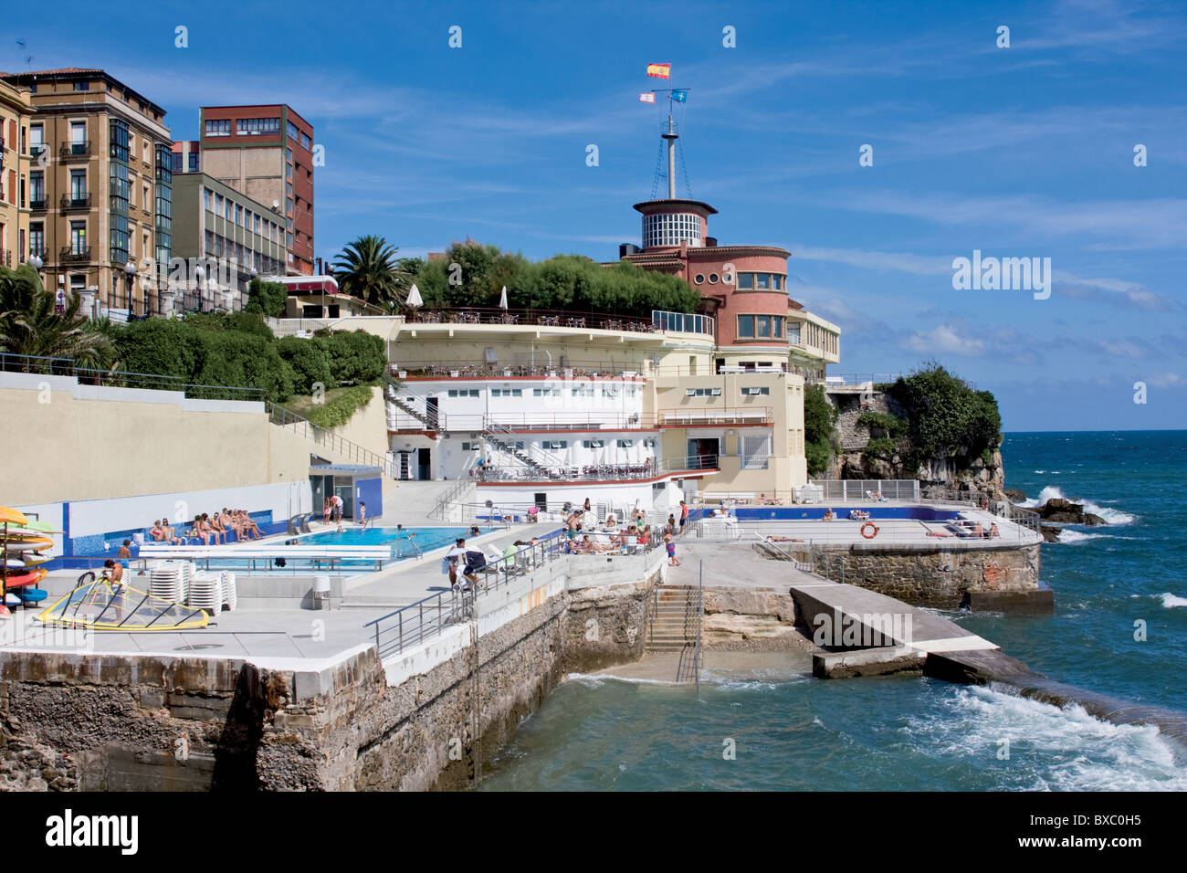 Gijón, Asturias, Spain. Real Club Astur de Regatas, nautical club was founded on September 11, 1911, one of the oldest institutions in Gijón Stock Photo