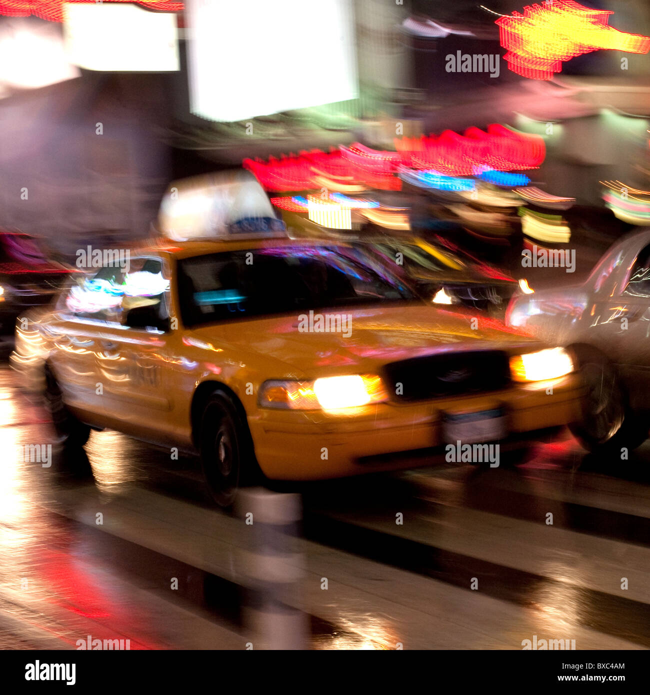 Blurred view of a taxi in Manhattan, New York City, U.S.A. Stock Photo