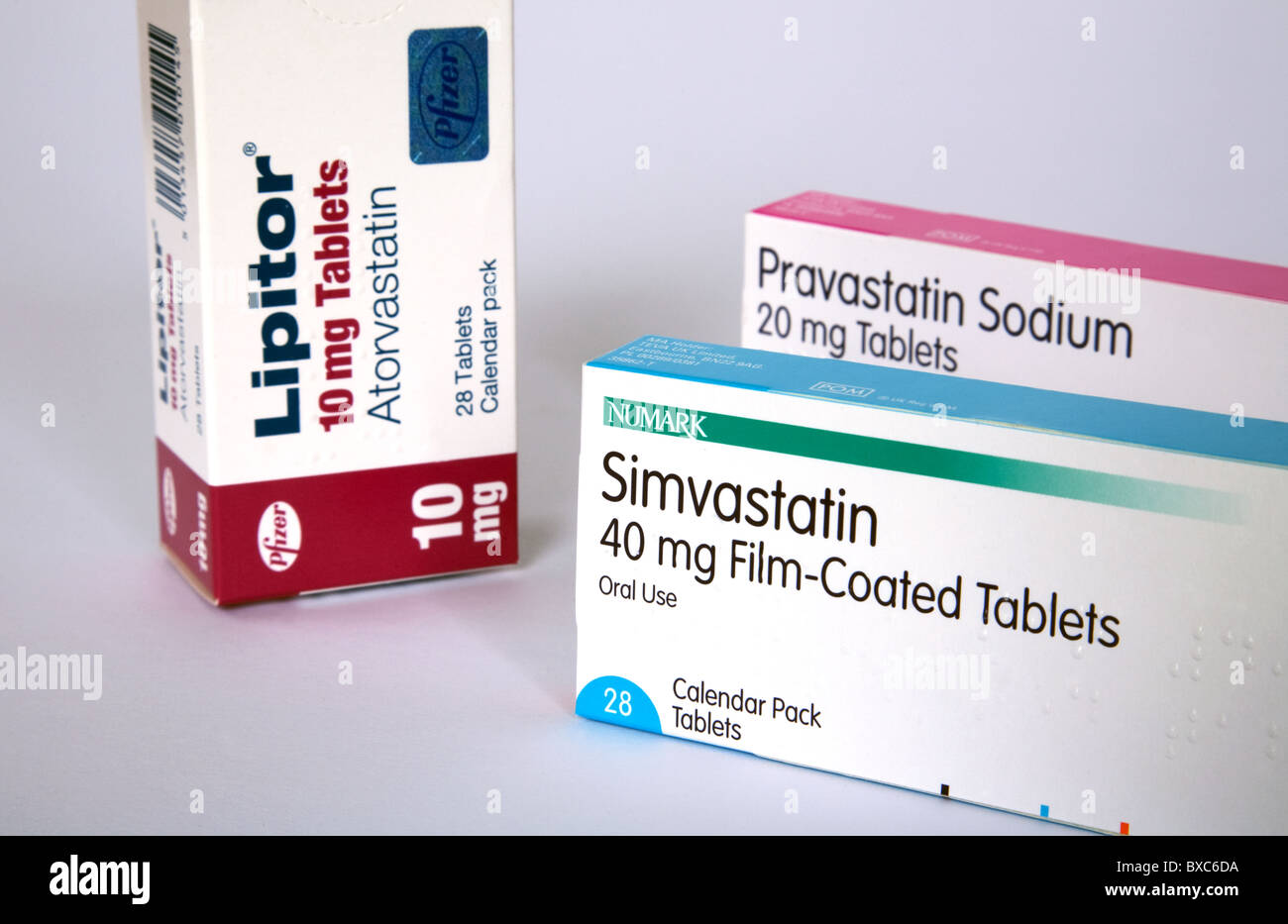 Three different types of statins available in the UK, Atorvastatin, Pravastatin and Simvastatin Stock Photo