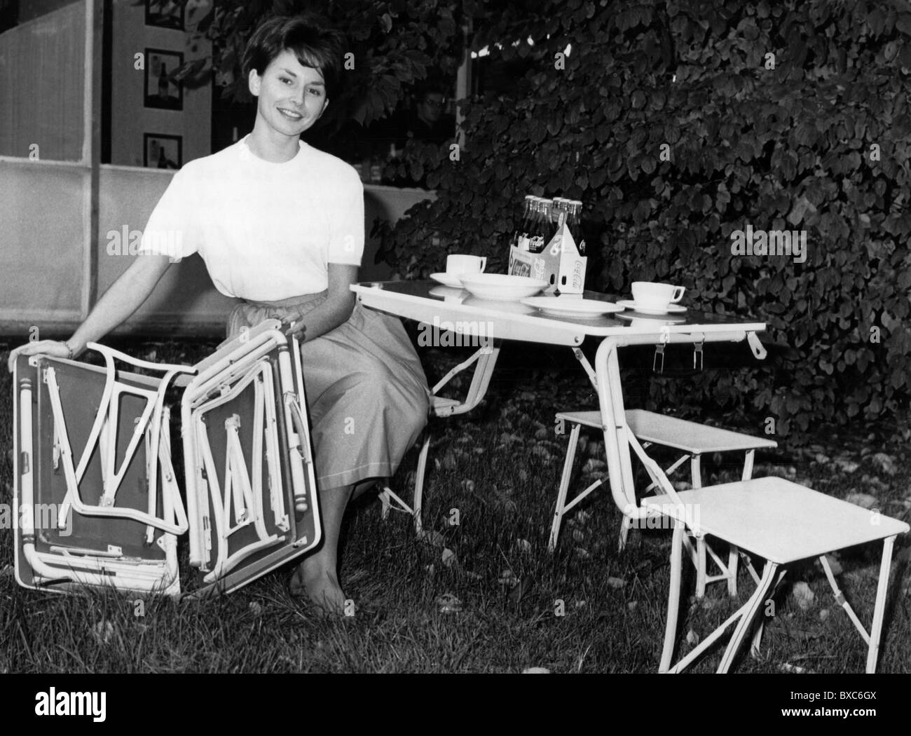 tourism, camping, accessories kit, furniture, folding table, circa 1960, Additional-Rights-Clearences-Not Available Stock Photo
